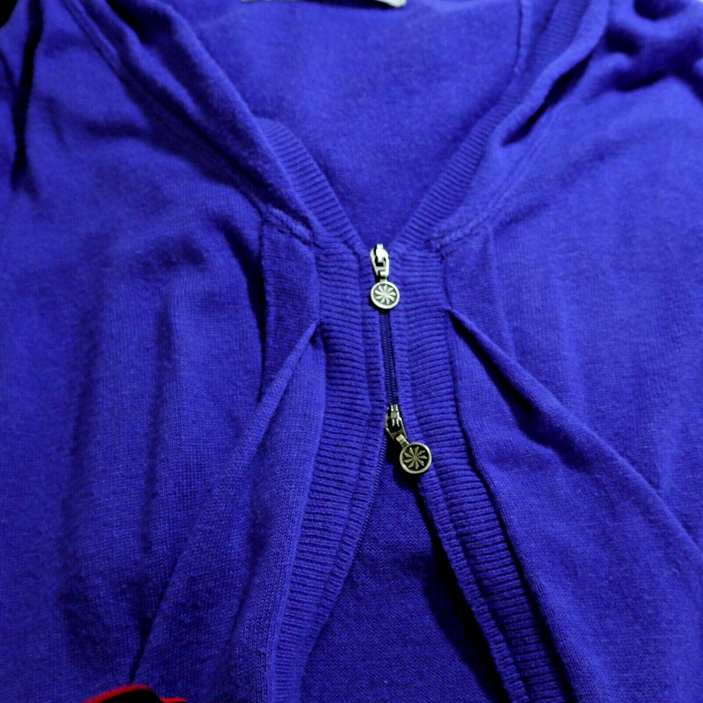 Athleta Size L Fine Knit Hooded Sweater Double Zip Royal Blue - Picture 11 of 12